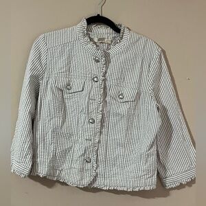 Sandro Tan and White Striped cropped button Jacket size Large